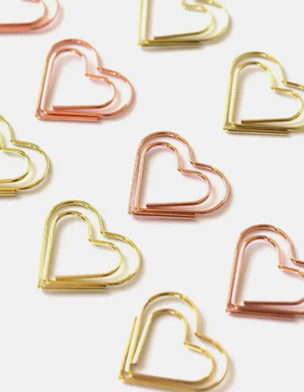 Heart shaped paperclips in gold finish for wedding invitations